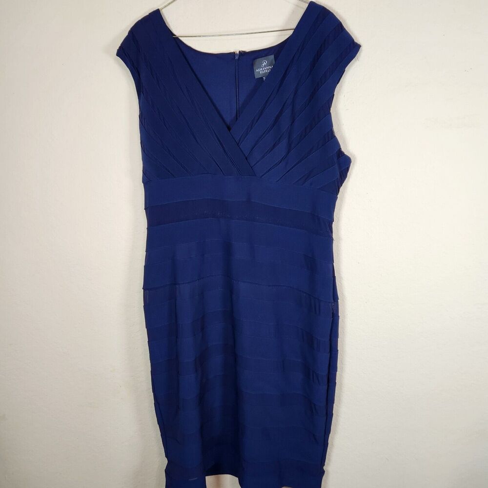 ADRIANA PAPELL PLEATS sheer SLEEVELESS NAVY FULL LINED full ZIP DRESS SZ 16